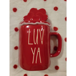 Rae Dunn LUV YA red Mug with Heart Topper